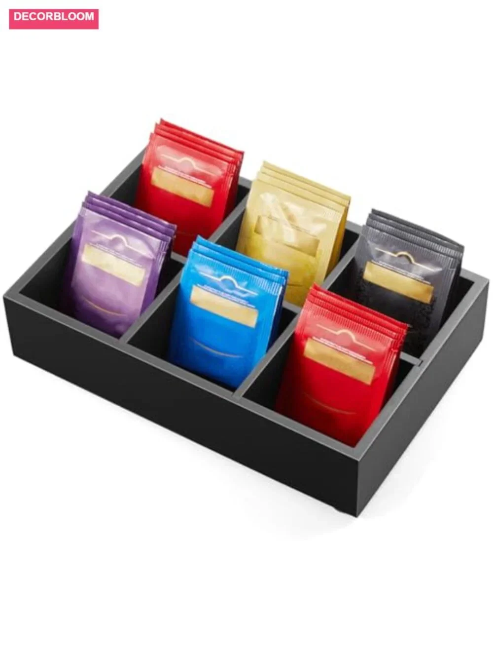 Wooden Tea Bag Organizer, 6 Compartment Tea Storage Box, Drawer Organization